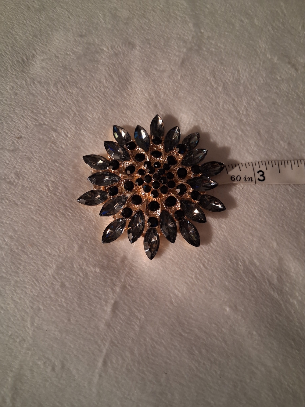 Gold-Tone Black Crystal Floral Brooch - Women's Jewelry